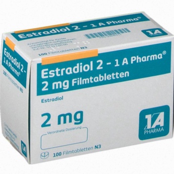 Bouteille de médicament estradiol et emballage