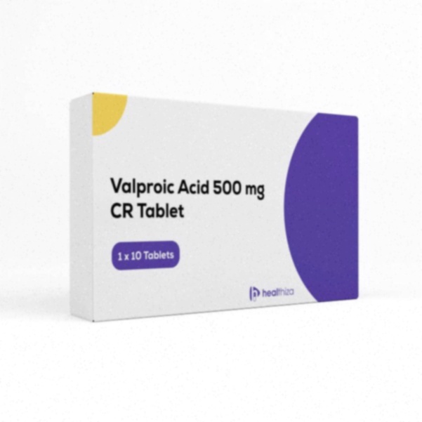 Boîte de Valproic Acid et chronomètre symbolisant la livraison rapide