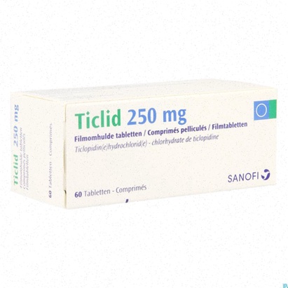 Acheter Ticlid - comprimés de ticlopidine sur fond blanc